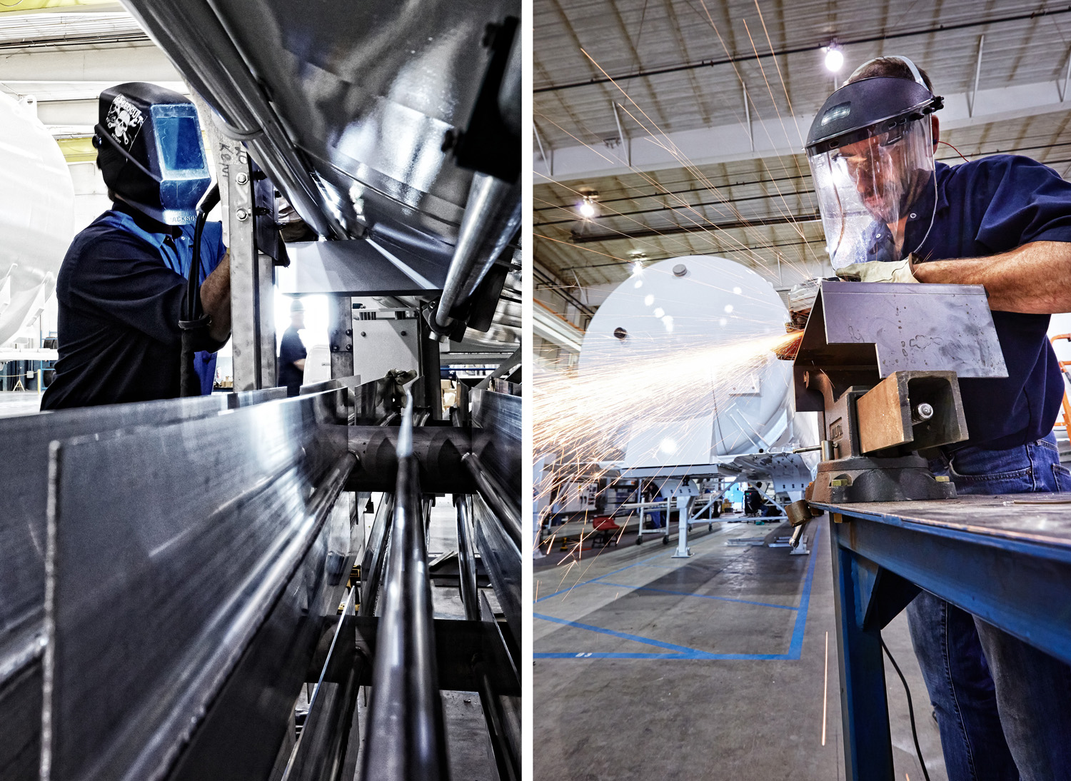 Metal workers ply their trade at a factory in Minnesota.