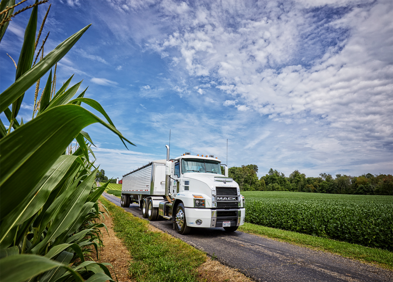 A Mack Anthem and grain trailer on a farm in Ohio