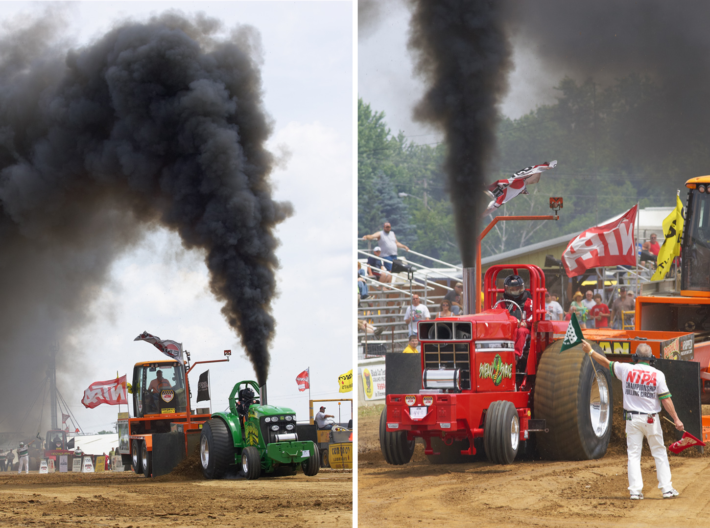 Partially burned fuel pours into the sky during a tractor pull in Wisconsin