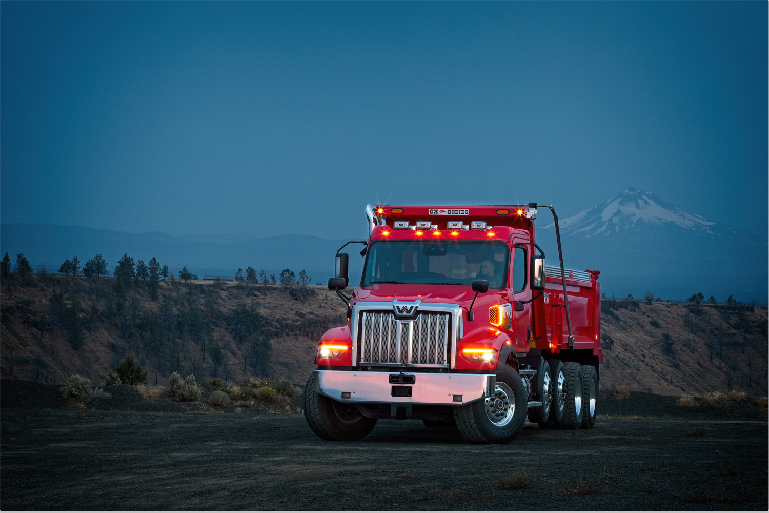 A new Western Star 49X adds color to a cool morning in Oregon.