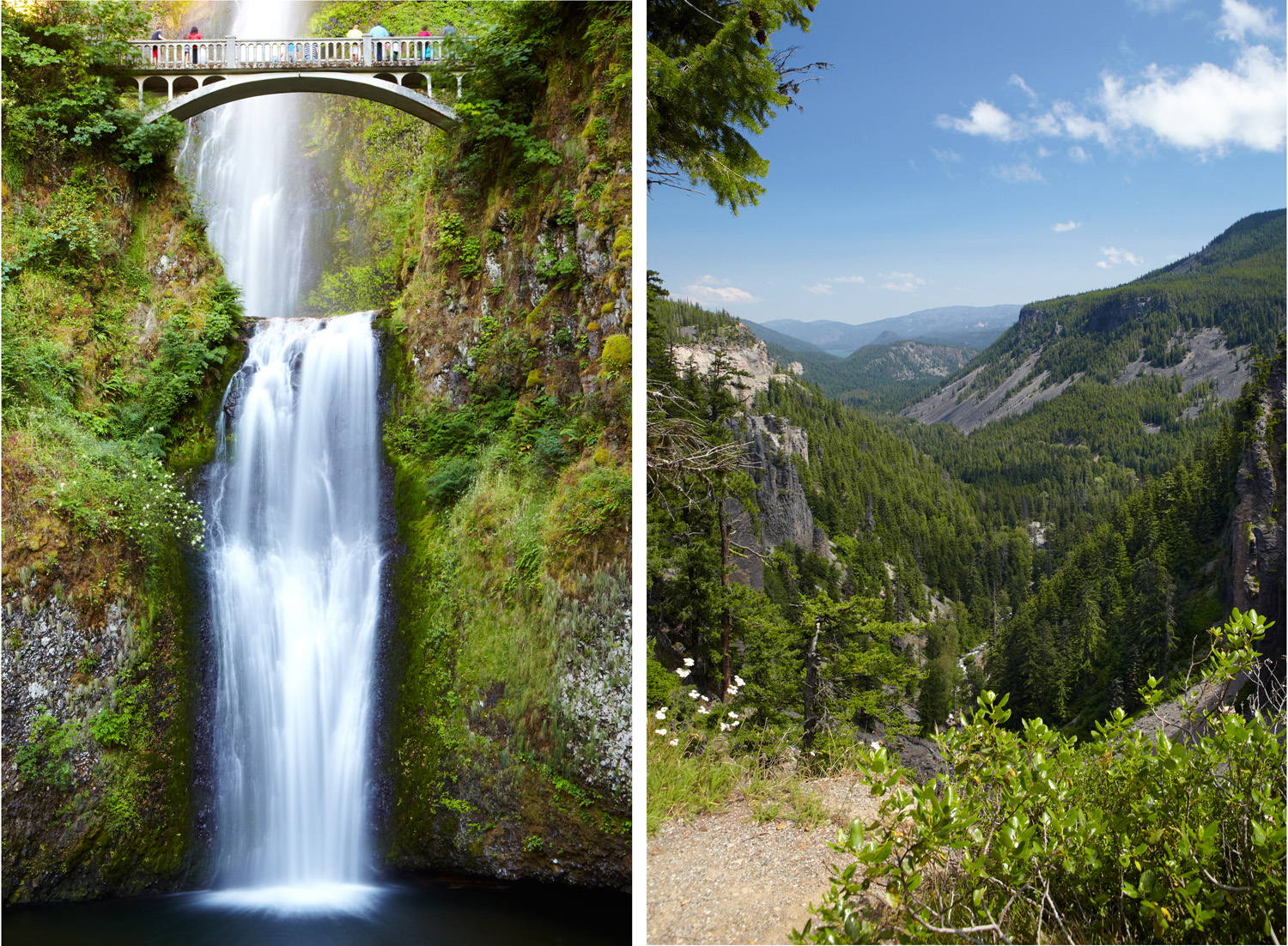 Two images of scenes from Oregon and Washington state